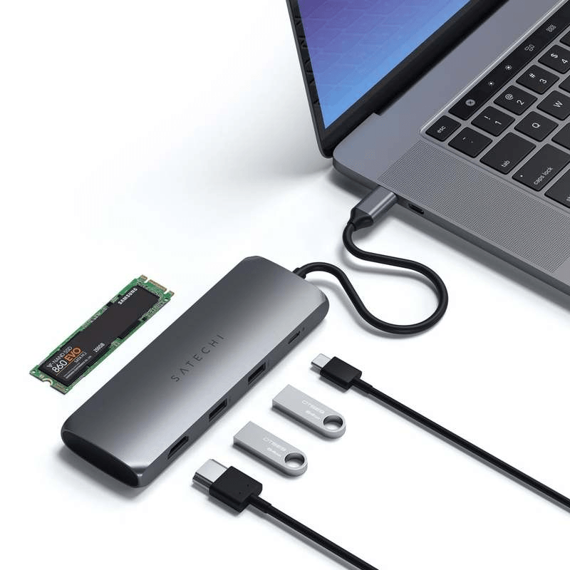 SATECHI Satechi Usb C Hybrid Multiport Adapter With Ssd Enclosure Space Grey 