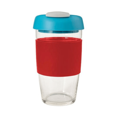 AVANTI Avanti Glass Gocup Reusable Coffee Cup 473ml Red Aqua Grey #13848 - happyinmart.com.au