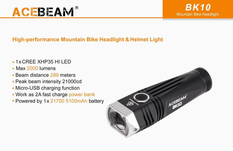Acebeam Acebeam Rechargeable 6000K Led Bike Bicycle Light 2000 Lumen 
