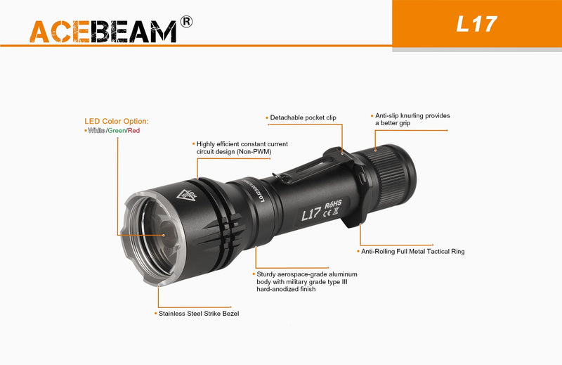 Acebeam 1400 Lumen Compact Ultra-Long Throw Flashlight Red 