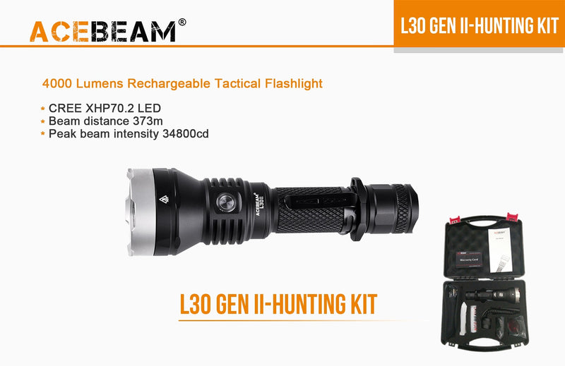 Acebeam 4000 Lumen Rechargeable Led Hunting Flashlight Torch Kit 