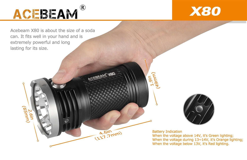 ACEBEAM Acebeam 25000 Lumen Handheld Led Multi-Colour Fashlight Torch 