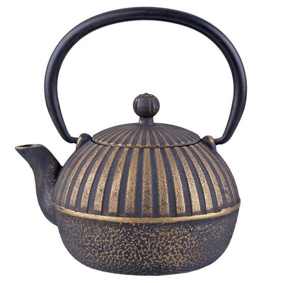 TEAOLOGY Teaology Cast Iron Teapot Imperial Stripe Black And Gold #4074BK - happyinmart.com.au