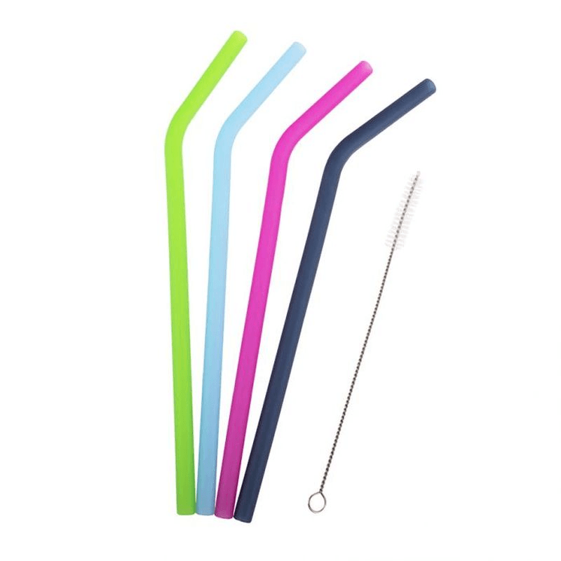 APPETITO Appetito Silicone Bent Drinking Straw Set 4 With Brush Asst Colours 
