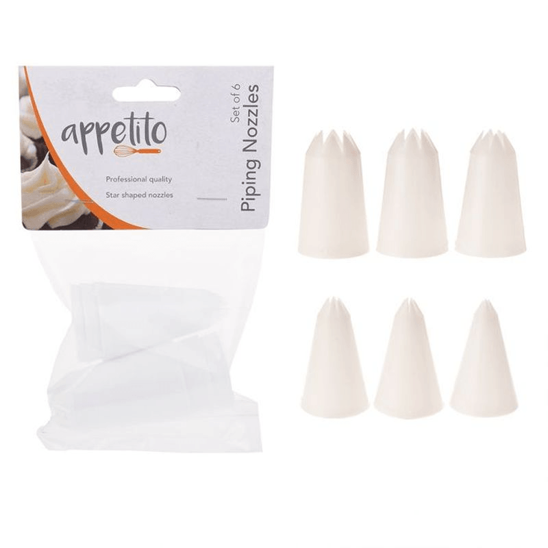 APPETITO Appetito Star Plastic Piping Nozzles Set 6 White 
