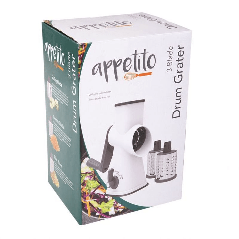 APPETITO Appetito Drum Grater Suction Base With 3 Blades White Grey 