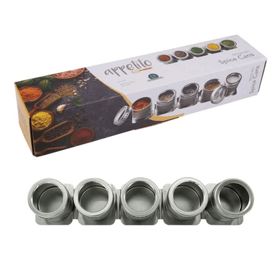 APPETITO Appetito Magnetic Spice Cans Set 5 With Wall Strip #4506-1 - happyinmart.com.au
