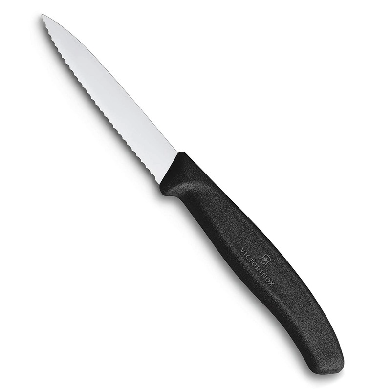Victorinox Paring Stainless Steel Knife Pointed Tip Wavy Edge Classic Black 