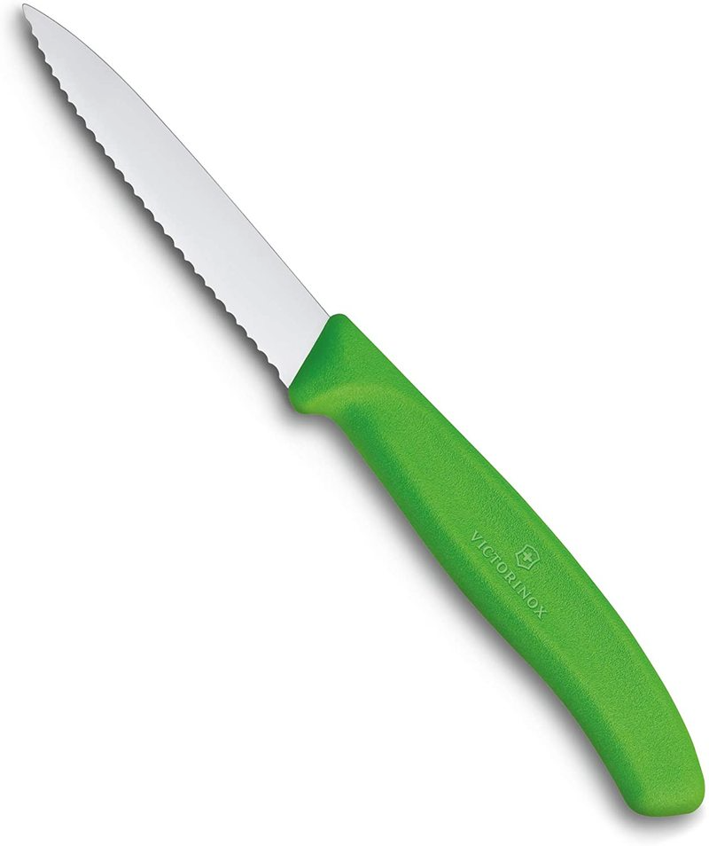 Victorinox Paring Stainless Steel Knife Pointed Tip Wavy Edge Classic Green 
