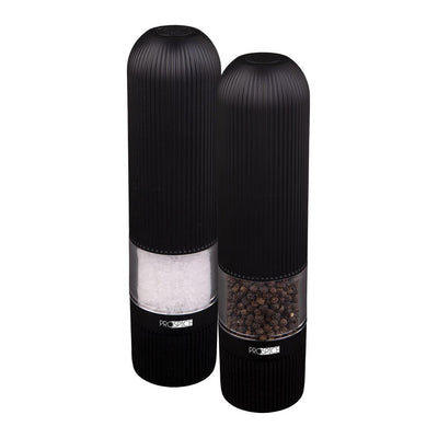 PROSPICE Prospice Linear Ribbed Battery Operated Salt And Pepper Mill Set Black #2409BK - happyinmart.com.au
