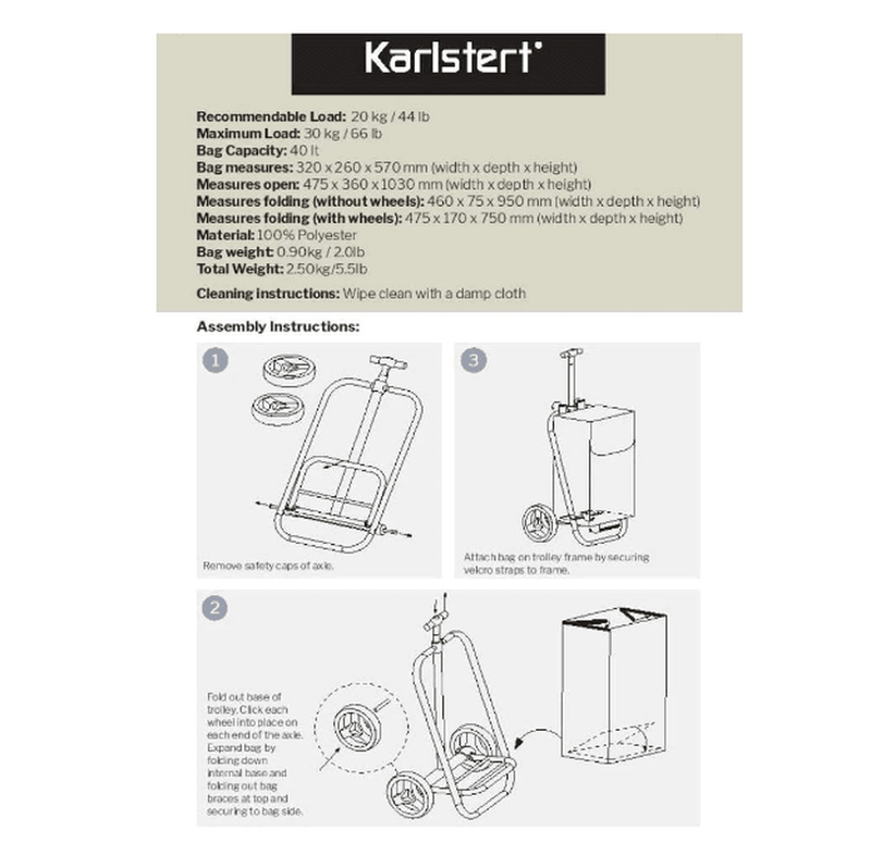 KARLSTERT Karlstert Aluminium Telescopic Handle Shopping Trolley Navy 
