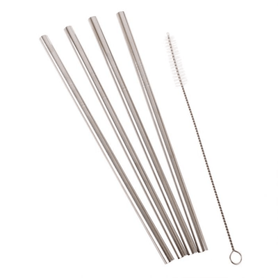 APPETITO Appetito Stainless Steel Straight Smoothie Straws Set 4 With Brush #3440 - happyinmart.com.au