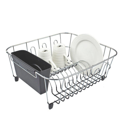 DLINE Dline Small Dish Drainer Chrome Pvc With Caddy Charcoal #4580CH - happyinmart.com.au