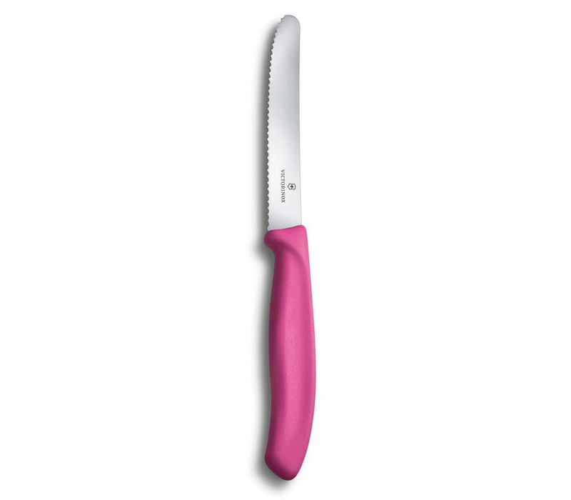 Victorinox Swiss Classic Tomato And Table Knife 11cm Round Tip Wavy Edge Pink 