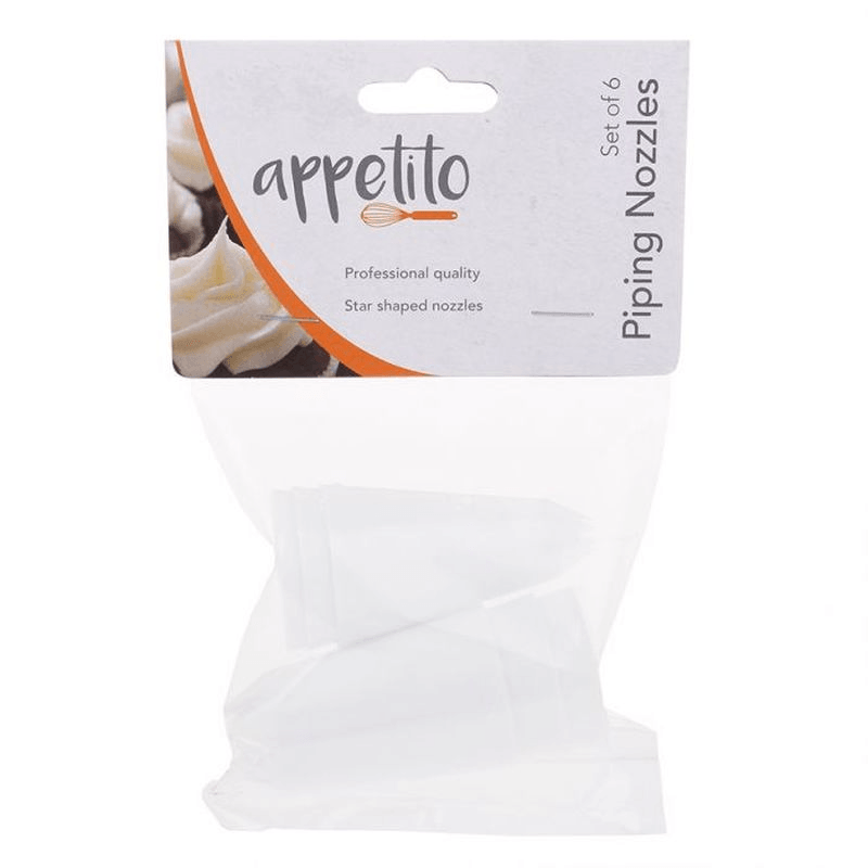 APPETITO Appetito Star Plastic Piping Nozzles Set 6 White 