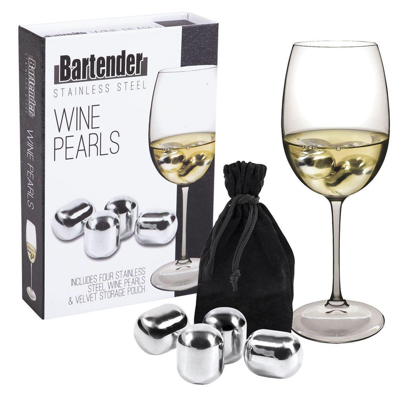 BARTENDER Bartender Stainless Steel Wine Pearls Set 4 With Bag 
