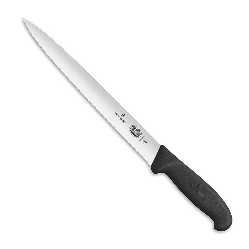 Victorinox Slicing Knife 25cm Pointed Tip Wavy Edge Black 