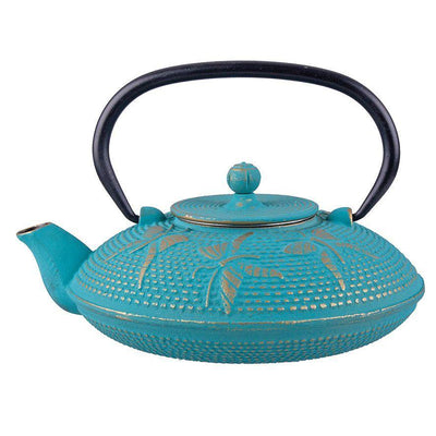 TEAOLOGY Teaology Cast Iron Teapot Butterfly Turquoise And Gold #4082TQ - happyinmart.com.au