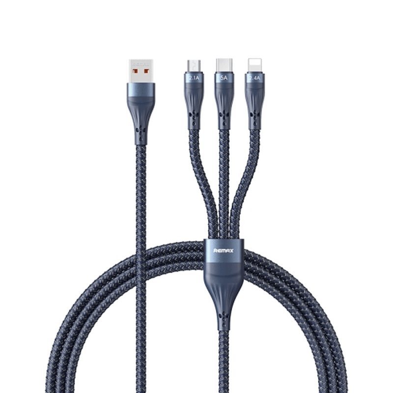 REMAX Remax Whirly Series 5A Usb To Usb C Type C 8 Pin Micro Usb Fast Charging Data Cable Navy 