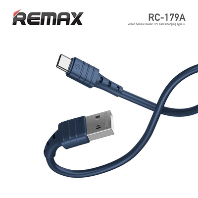 REMAX Remax Zeron Series Type C Elastic Tpe Fast Charging Data Cable Blue #RC-179a - happyinmart.com.au