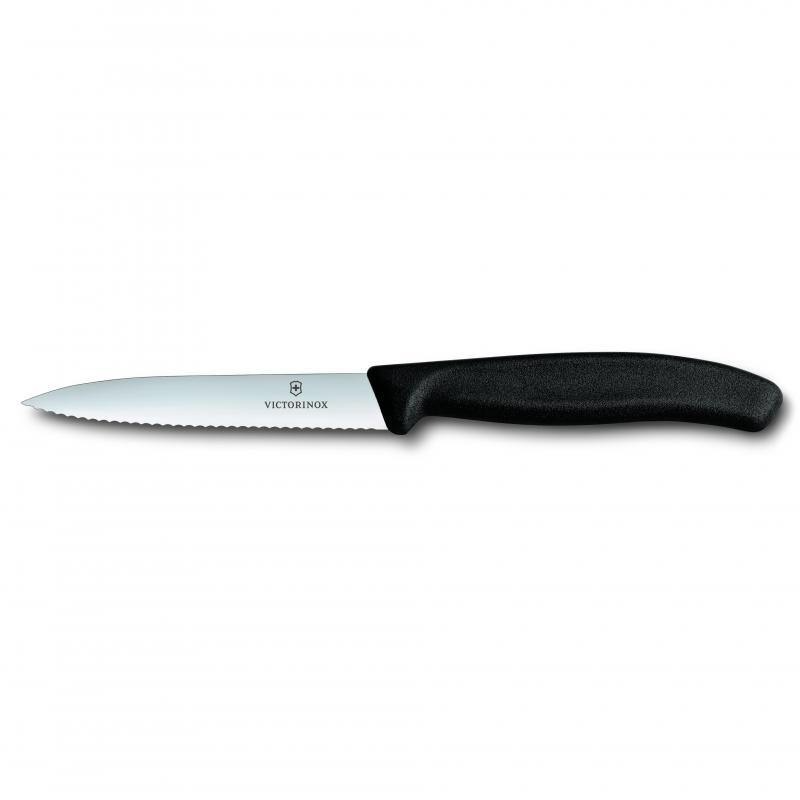 Victorinox Paring Stainless Steel Knife Pointed Tip Wavy Edge Classic Black 