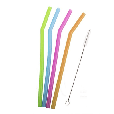 APPETITO Appetito Translucent Silicone Bent Straws Set 4 With Brush Asst Colours #3439-1 - happyinmart.com.au