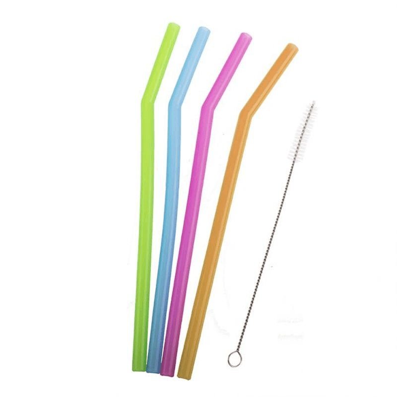 APPETITO Appetito Translucent Silicone Bent Straws Set 4 With Brush Asst Colours 