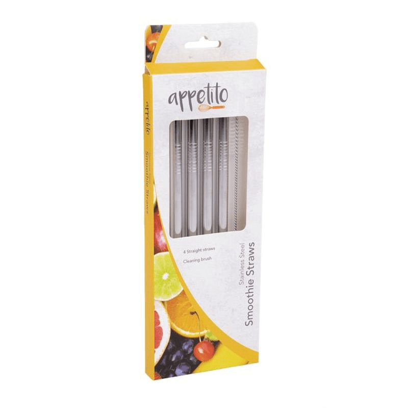 APPETITO Appetito Stainless Steel Straight Smoothie Straws Set 4 With Brush 