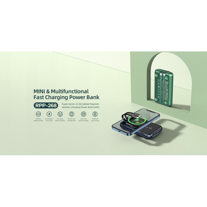 Remax Faryeo Series 22.5W Cabled Magnetic Wireless Charging Power Bank 10000mAh Green 
